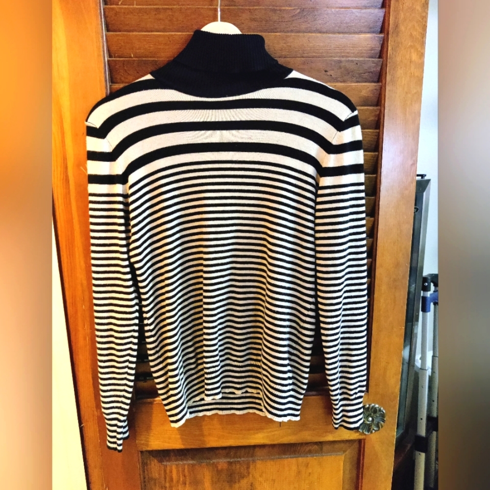 Joseph A Beige and Black Striped Turtleneck Longsleeve Sweater 